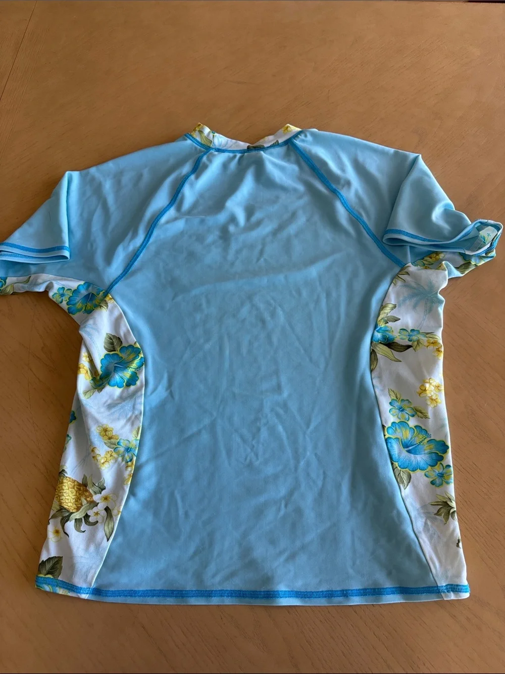 Ron Jon Kids XXL Lycra Rash Guard Bodyguard Aqua Blue Floral Surf Shirt